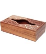 Handcrafted Wooden Tissue Paper Holder Box with Floral Carving