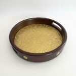 Premium Handcrafted Wooden Serving Tray with Gold Embossed Base
