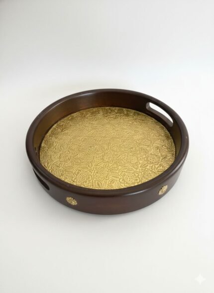 Premium Handcrafted Wooden Serving Tray with Gold Embossed Base