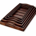 Set of 6 Handcrafted Wooden Serving Trays with Handles | Premium Multipurpose Nesting Tray Set