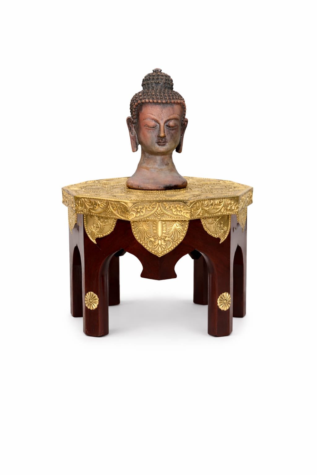 budhha uddha Head Statue on Decorative Pedestal Table. - Image 1