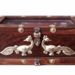 Handcrafted Wooden Jewellery Box with Brass Peacock Design & Glass Top | Premium Decorative Storage Box